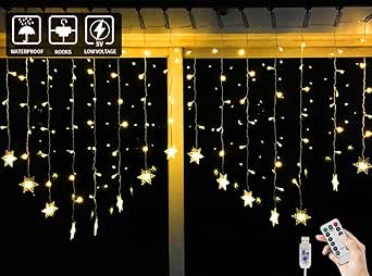 BLOOMWIN Guirnaldas Luces Cortina 2x1M Copo de Nieve con Control Remoto