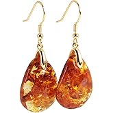 Natural Amber 925 Sterling Silver Earrings Teardrop Dangle Earrings Jewelry Gift for Women Birthday Christmas