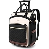 Rolling Backpack for Women, Travel Backpack with Wheels, Dual-Opening Wheeled Laptop Backpack, Stylish Rolling Laptop Bag, Overnight Underseat Carry on Luggage for College Business Work, Beige Brown