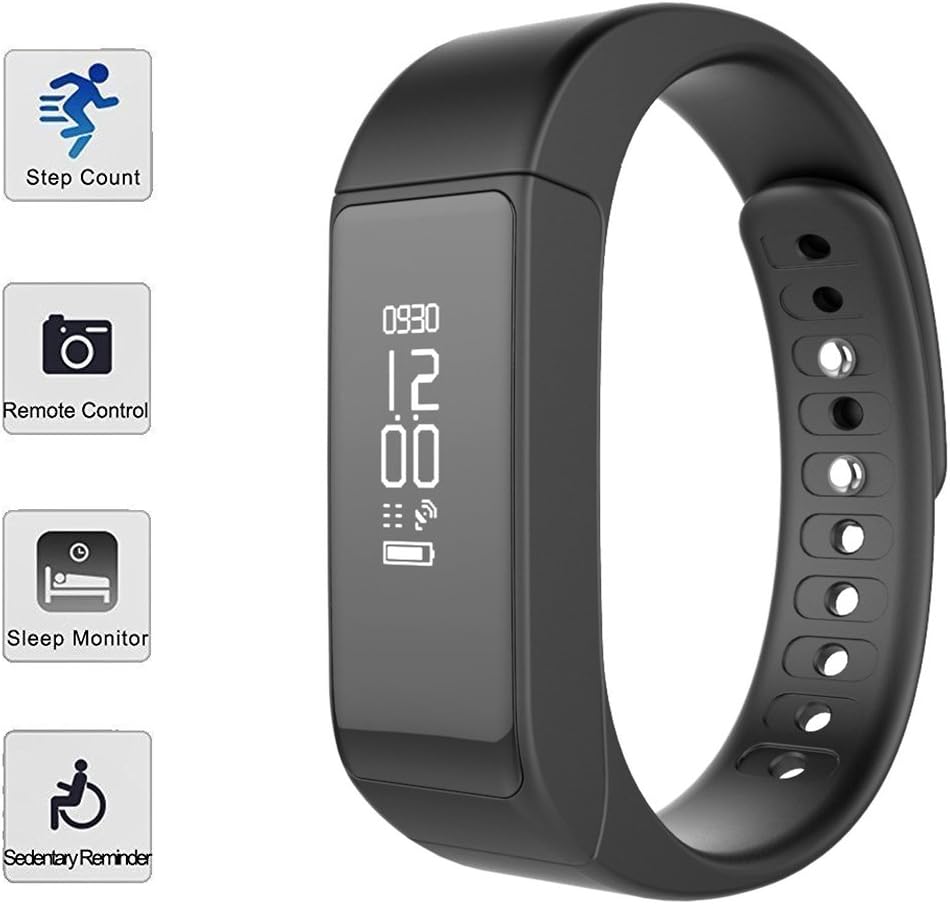 Tigerhu Fitness Tracker Watch, Smart Wristand with Bluetooth 4.0 Sleep Monitor Calorie Counter Pedometer Sport Activity Tracker for Android and iOS, Black