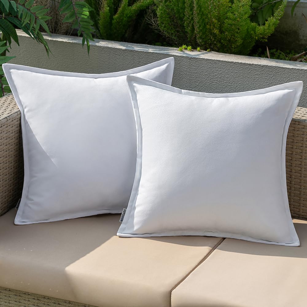 EMEMA Outdoor Cushion Weatherproof Cushion Cover Waterproof Sofa Cushion Waterproof Decorative Cushion 40 x 40 cm Cushion Covers Decorative Cushion Cover Set of 2 for Garden Sofa Living Room Bed White โ image 1