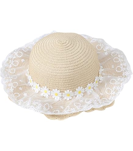 Amazon.com: Girls Tea Party Sun Hat with Lace Ribbons 𝐒traw Hats