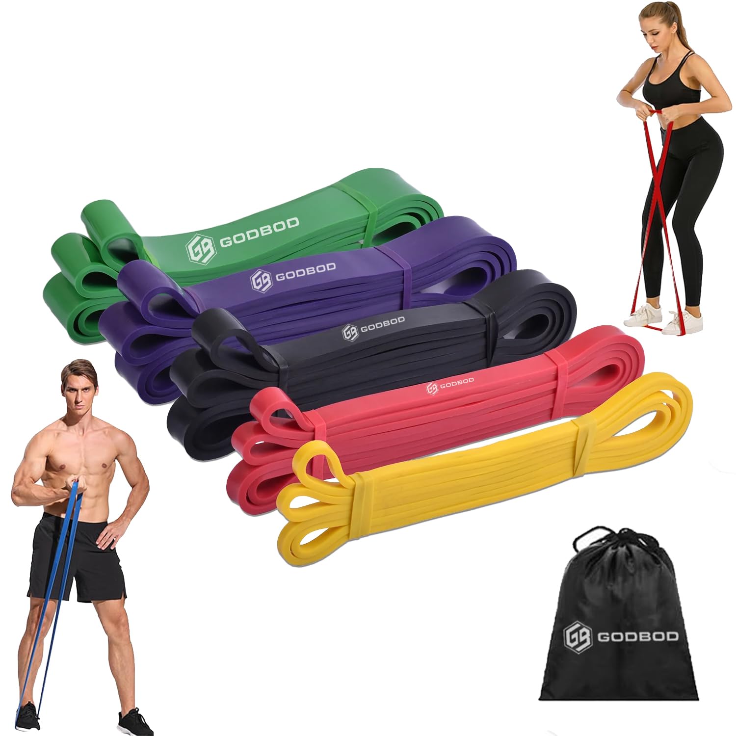 Photo 1 of GODBOD Resistance Bands Set – 5 Long Loop Bands for Home Workouts, Pull-Ups, Physical Therapy & Recovery – Heavy to Light Exercise Bands with Carry Bag – Durable Fitness Bands for Men & Women