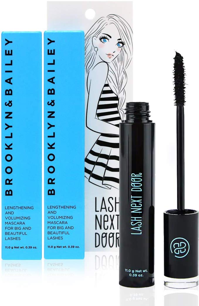Lash Next Door Black Waterproof Mascara Lengthens and Volumizes Without Clumps Volume Waterproof Mascara for Longer Fuller Thicker Smudge Proof Lashes by Brooklyn and Bailey (2 Pack)