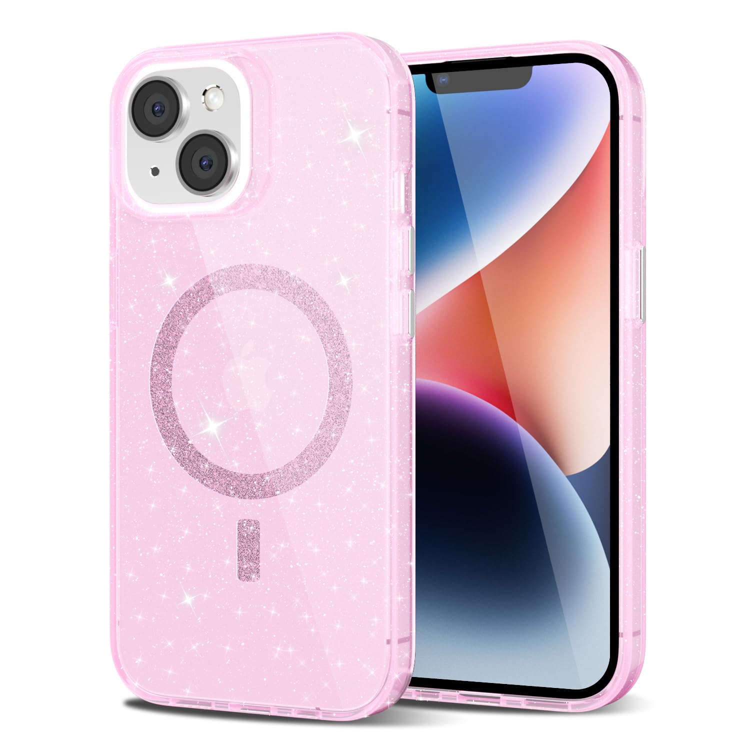 oakxco Clear Phone Case for iPhone 14 Plus Case, Thin Slim Transparent Hard Plastic Back & Soft Silicone Bumper, Cute Non Yellowing Hybrid Matte TPU Frame Protective Cover for Women, Pink