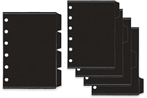 NatSumeBasics A7 Binder Pocket Dividers - 8 Black Zipless 4 Tab Cash Envelopes for 6 Ring Budgeting Accessories (Black)