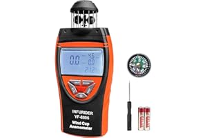 Handheld Wind Cup Anemometer,INFURIDER YF-8806 Digital Wind Speed Gauge Meter Shows Wind Temperature,Max/Min/Avg Air Volume,Wind Velocity/Direction w/Compass for HVAC Weather Monitoring