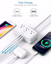 Flat Plug Power Strip, 6 Ft Ultra Thin Flat