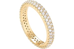 PAVOI 14K Gold Plated Cubic Zirconia Double Row Eternity Band for Women