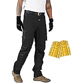 Ellobird Men's Construction Work Utility Pants Relaxed Fit Stretch Flex Cordura Double Knee Reinforcement Carpenter Cargo