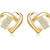 Reffeer Solid 925 Sterling Silver Infinity Love Heart Stud Earrings for Women Teens CZ Heart Knot Stud Earrings