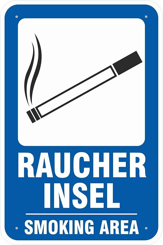 Schild 20x30 cm Schild Raucherinsel Smoking Area Raucherplatz 3 mm