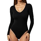 YOGINGO Women's Long Sleeve Deep V Neck Bodysuits Tops Going Out Body Suits for Women Fashion Tank Top Leotards Outfits