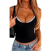 Women Sexy Black Sequin Bra Halter V Neck Tank Camisole Top Dressy Metallic Sparkly Holiday Festival Party Shirt Shiny Christmas Date Night Going Out Rave Tops for Concert Clubbing,Silver,Large