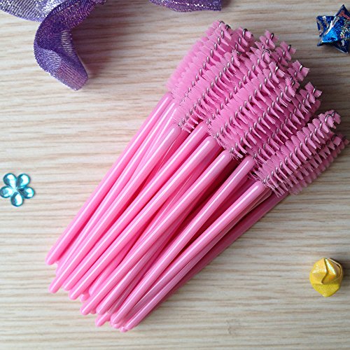 G2PLUS 100 PCS Disposable Eyelash Brushes Mascara Wands Makeup Brush Kit Cosmetic Applicators (Light Pink)