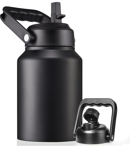 CIVAGO 64 Oz Half Gallon Water Bottle – Stainless Steel, 3 Lids (Straw, Spout, Handle), Insulated