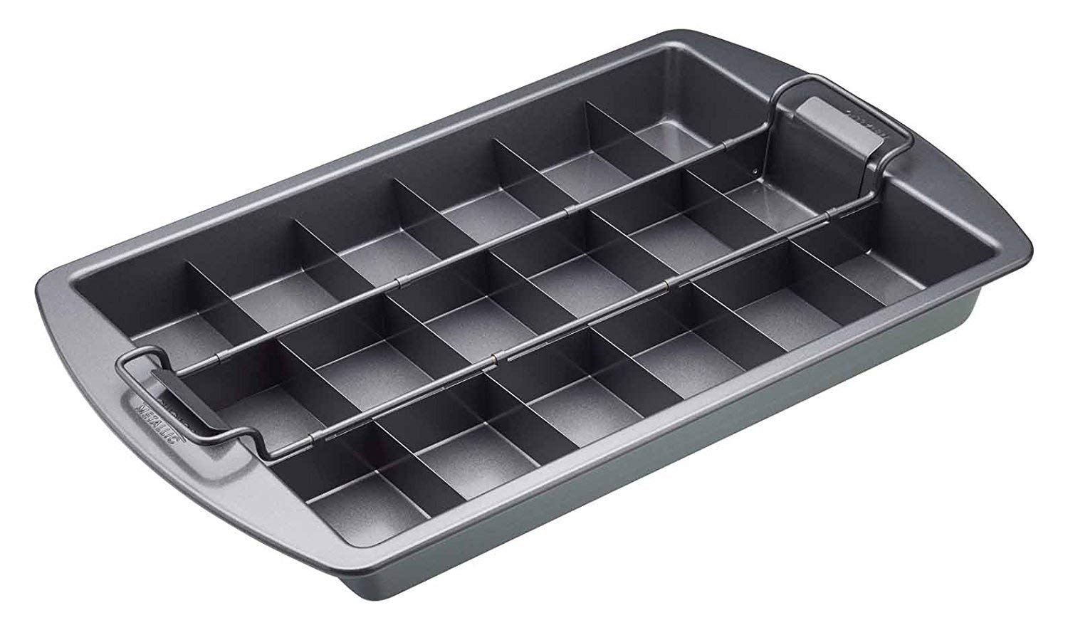 Chicago Metallic CMET26740 Professional Non-Stick Brownie Tin with Dividers and Loose Base, 23 x 33 cm (9" x 13"), Carbon Steel, Grey