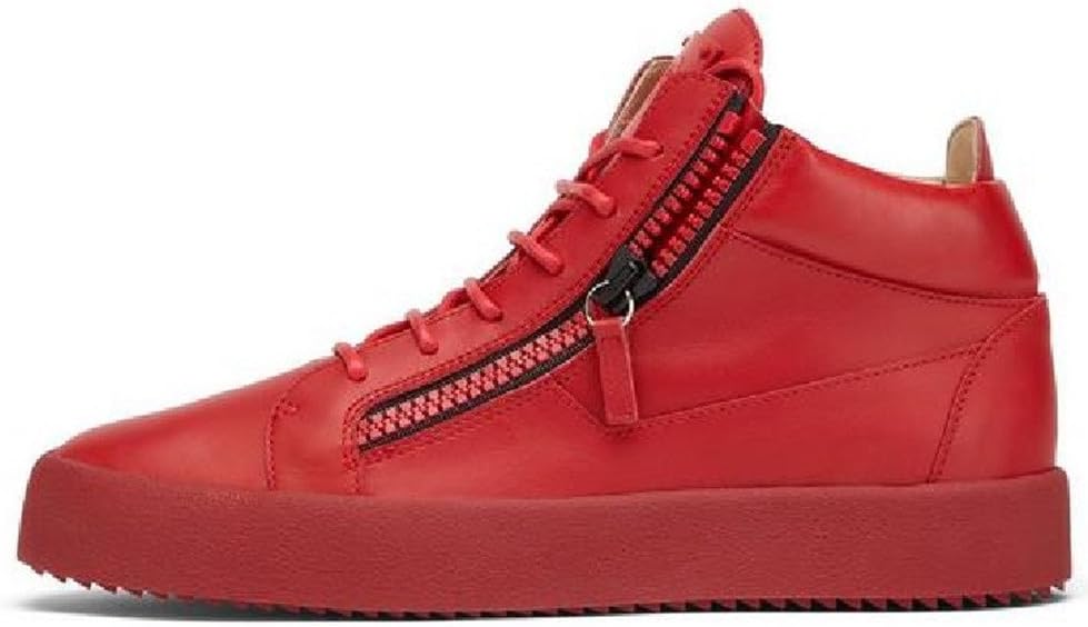 Aibarbie Men's Fashion Flat Shoes High-Top Handcrafted Autumn Italy Style Lace Up Sneakers Red