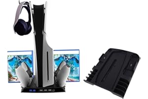 FONGWAN PS5 Slim Vertical Stand with Cooling Fan and Dual Controller Charger Station for Playstation 5 Slim Console, PS5 Slim Stand with Headset Holder, Media Slot, Compatible with Playstation 5 Slim