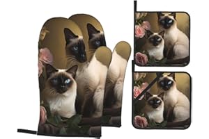 Kitchen baking 4-piece HHGFASD Siamese cat sitting Pattern set with soft lining and thick insulation for kitchen cooking and 