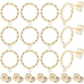 Beebeecraft 20Pcs Round Stud Earring with Loop, 18K Gold Plated Twist Circle Earring Post Findings for Jewelry Making DIY Supplies