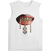 BEAUDRM Men's Lip Graphic Tank Top Grunge Punk Sleeveless Crew Neck Hip Pop Summer Shirts Streetwear