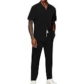 LecGee Men's 2 Piece Vertical Striped Textured Outfits Summer Casual Button Down Shirts And Pants Matching Sets