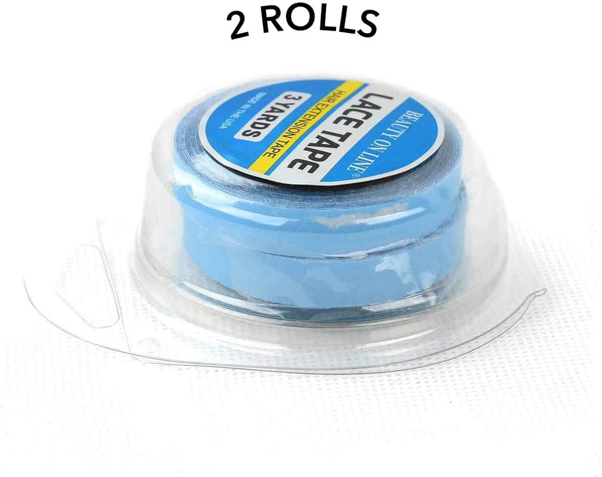 2 Rolls Lace Front Hair System US Tape Double Side Adhesive Tape For Hair Extensions/Wigs/Toupee 0.85cmx3Yards Strong Double Tape Blue Color