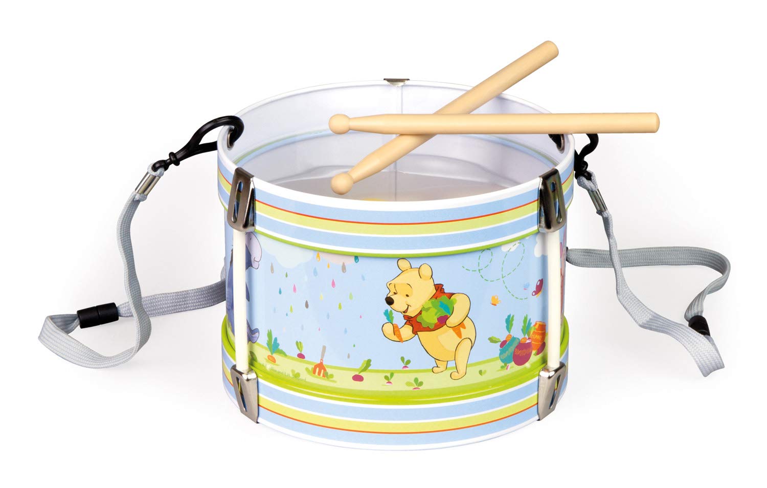 Bolz 52634 Tin Drum Disney's Winnie the Pooh, Diameter 17 cm, Children's Tin Drum with 2 Mallets and Carry Strap, Musical Instrument for Children from 3 Years, Percussion Instrument, Drum with Disney Motif
