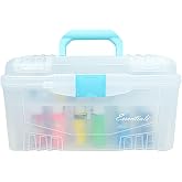 ArtBin Twin Top 17-Inch Craft Supply Box with Handle, Aqua Accents | Dual-Access Top Compartments, 17-Inch Box, Carry Handle, Durable Plastic, For Paint, Markers and Sewing Supplies