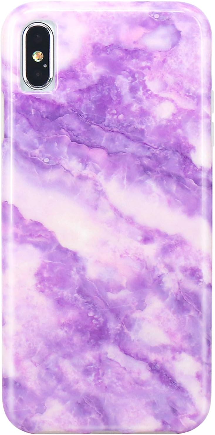 JIAXIUFEN Compatible with iPhone Xs Max Case Blue Purple Rock Design Marble Slim Shockproof Flexible Bumper TPU Soft Case Rubber Silicone Cover Phone Case
