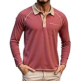 X-thud Mens Long Sleeve Polo Shirts with Pocket Fashion Casual Classic Collared Golf Shirt