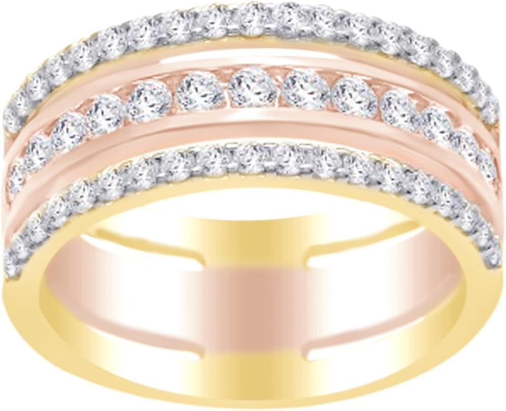 Two Tone Women's Band Ring In 14k Yellow Gold With (1 Cttw) Round Cut