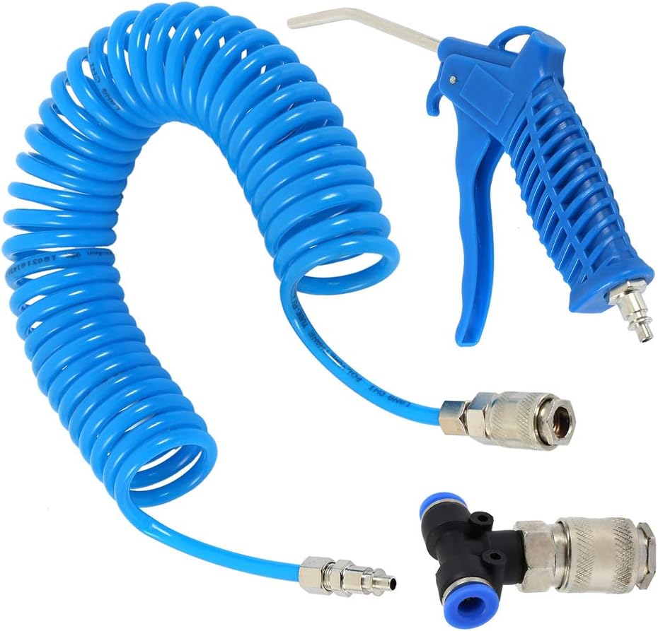 Air Duster Blow Gun Heavy Duty Air Duster Truck Lorry Van Dust 5 Metre Recoil Cleaning Hose Tools, Blue
