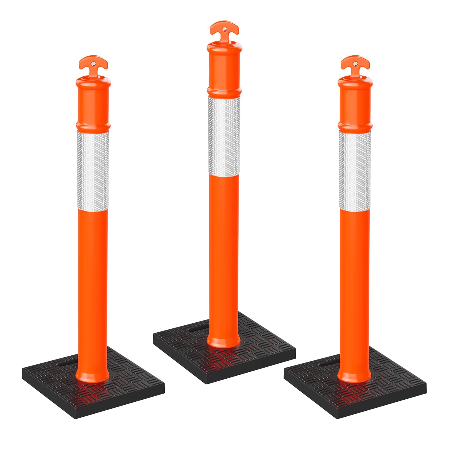 Photo 1 of [3 Pack] HiGiant 45'' Traffic Delineator Posts with Reflective Strips, Orange Delineator Post Cones for Parking Lots, Construction Zones, Road Closures