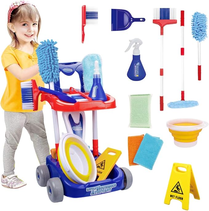 UNIH 12 Pieces of Kids Cleaning Set, Cleaning Stroller Toy