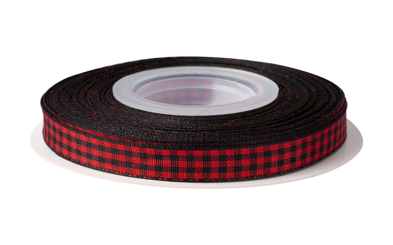 Ribbonitlux Gingham Ribbon, 9mm X 22 Meters, Plaid Checkered Ribbon with Woven Edge, Buffalo Straped Ribbon for DIY Crafts Decoration, Flower Bouquet Wrapping Home Decoration (Red Black)