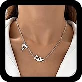 Andelaisi Boho Mermaid Necklace Choker Silver Mermaid Pendant Necklace Vintage Fish Dangle Necklaces Dolphin Chain Necklaces Jewelry for Women