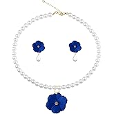 Vavhoo Flower Pearl Necklace Earrings for Women Boho Bridal Wedding Jewelry Floral Faux Pearl Charm Necklace Gold Bud Stud Earrings Handmade Bohemian Costume Birthday