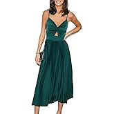 CUPSHE Midi Dress for Women 2026 Party Spaghetti Straps Sleeveless Pleated Cutout Formal Dress