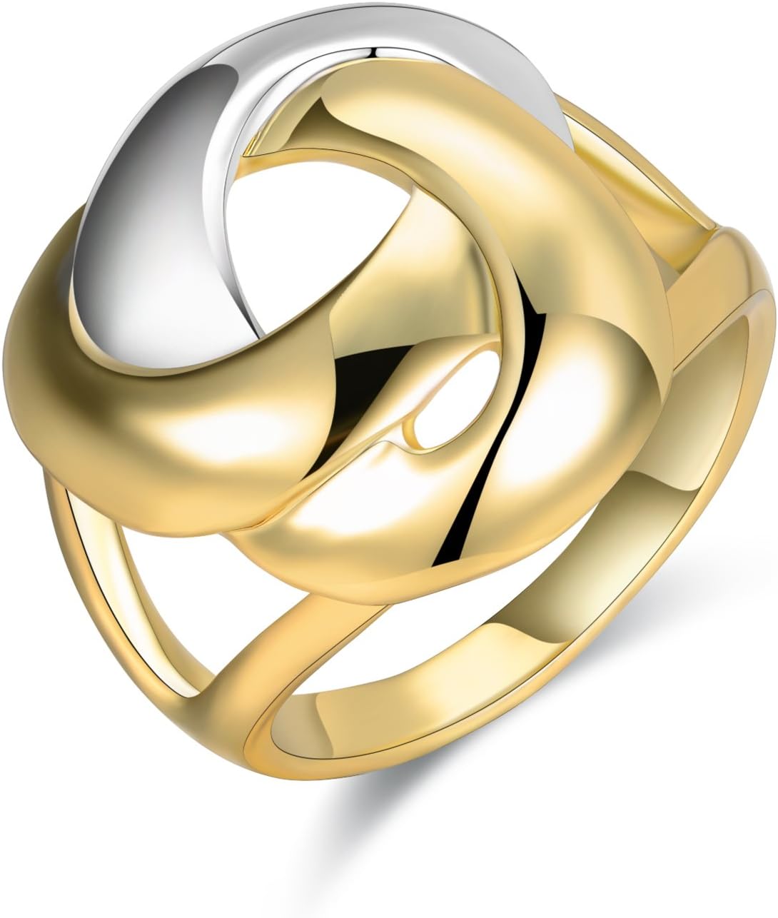Mytys White and Yellow Gold Criss-Cross Knot Fashion Statement Ring for Women
