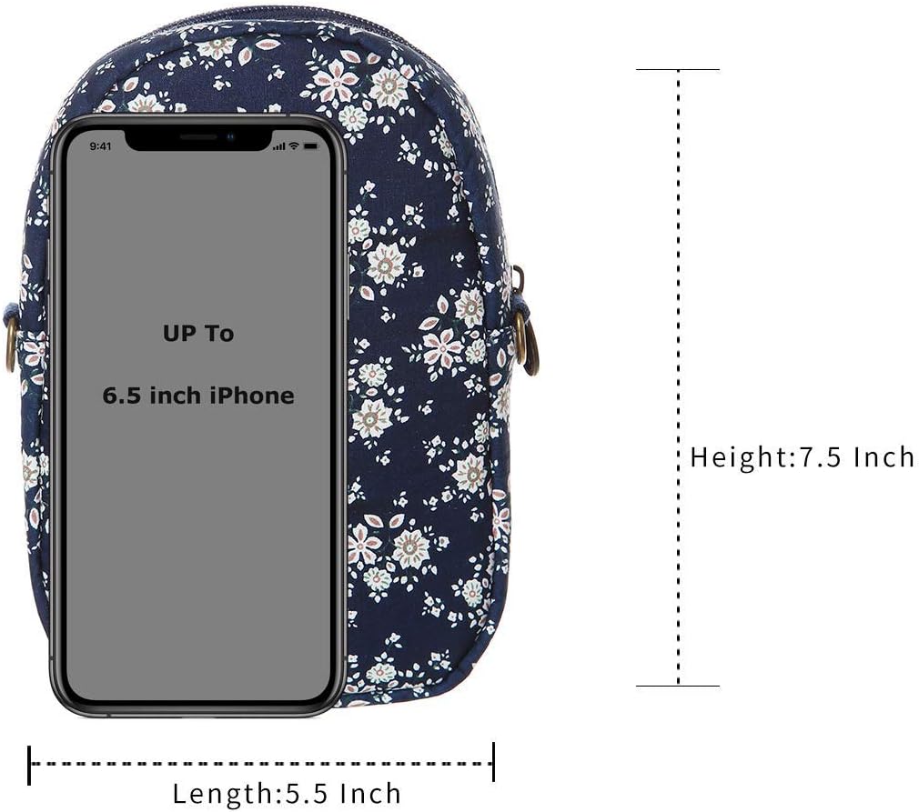 LassZone Canvas Crossbody Phone Bag for Women Girls Floral Pattern Handbag Small Shoulder Bags Mobile Phone Purse Wallet Zipper Coin Pouch - Image 5
