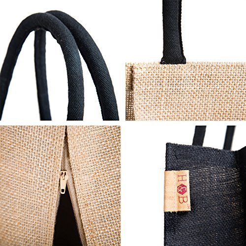 h&b unisex multipurpose waterproof jute handbag(black, lnh-peakoboo-blk)