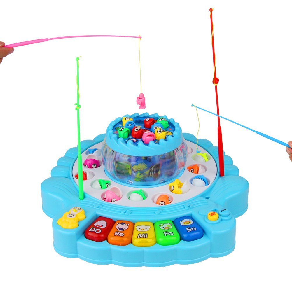 TONZE Fishing Game Musical Toys Piano Toy with 2 Fishing Board and 4 Fishing Rods for Kids 3 4 5 Years Old