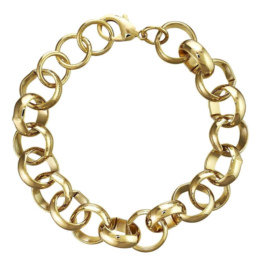 THE BLING KING 16mm XXL Gold Belcher Bracelet, Premium and Luxury Finish 18K Real Gold Plated Jewellery, Chunky, and Heavy Bracelet with Huge Links for Men, Women, and Teens (Length: 9 Inches)