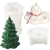 2PCS Christmas Candle Molds, Cute Melting Snowman Silicone Mold 3D Resin Christmas Tree Shaped Mold for Candle Making, Ornament for Soap Wax Epoxy Resin Cake Chocolate Decoration Xmas Theme Party