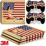 ZOOMHITSKINS Ps4 PRO Playstation 4 Console Skin Decal Sticker USA Flag Girl Vintage + 2 Controller Skins Set
