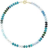 JIKASI Beaded Gemstone Necklaces for Women, Colorful Natural Stone Boho Statement Necklace, 14K Gold Plated Everyday Handmade Jewelry Gift