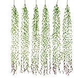 Artificial Eucalyptus Garland 6pcs Ivy Vines for Wall Hanging - Fake Willow Leaf Greenery Total 30 Branches - Plants Leaves for Party Décor Wedding Backdrop House Garden and Wall Decoration