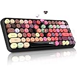 NACODEX 308I Wireless Bluetooth Keyboard, 84 Keys Cute Retro Round Keycaps Mini Keyboard, Portable Computer Keyboard Compatib